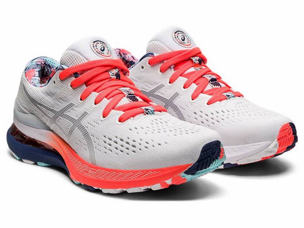 Chaussures Running Asics GEL-KAYANO 28 Femme Blanche Bleu | CAO-647859