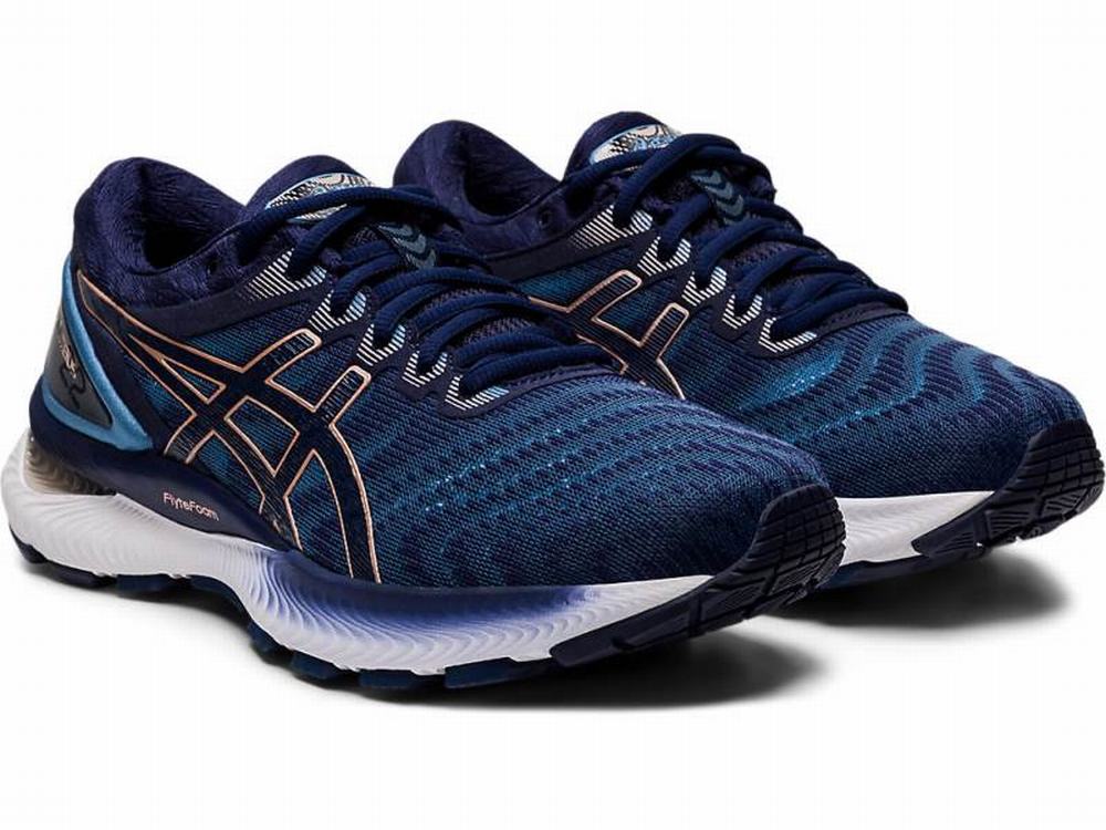 Chaussures Running Asics GEL-Nimbus 22 (D) Femme Grise Bleu Marine | KNB-586093