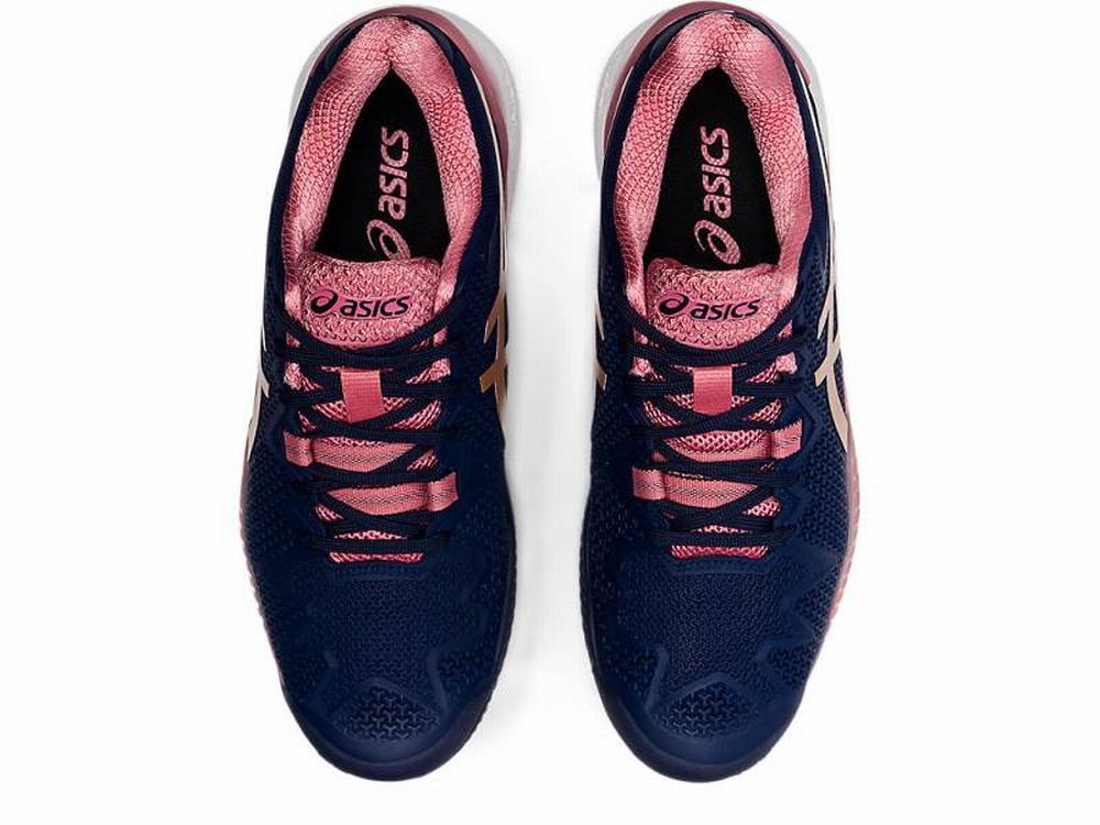 Chaussures de Tennis Asics GEL-RESOLUTION 8 CLAY Femme Rose Bleu Marine Doré | UYD-734015