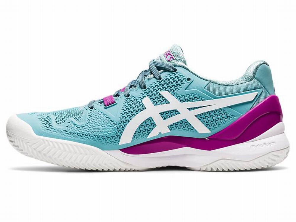 Chaussures de Tennis Asics GEL-RESOLUTION 8 CLAY Femme Blanche Bleu | XQM-291365