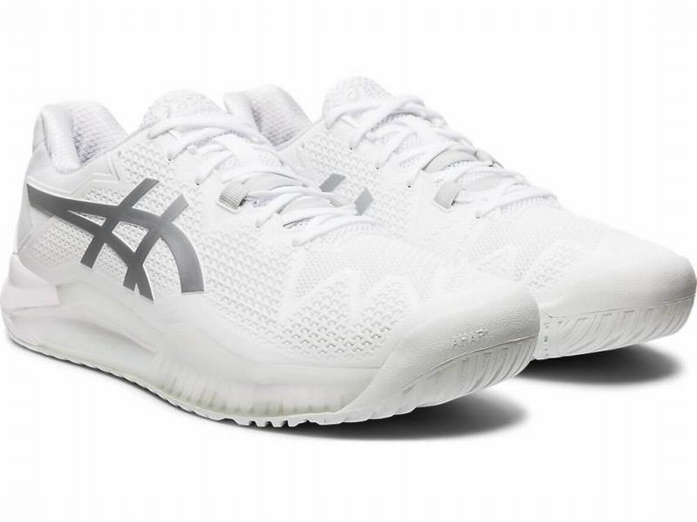 Chaussures de Tennis Asics GEL-Resolution 8 Homme Blanche Argent | GZS-910564