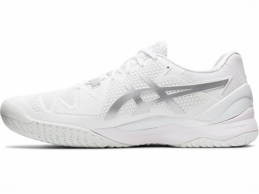 Chaussures de Tennis Asics GEL-Resolution 8 Homme Blanche Argent | GZS-910564