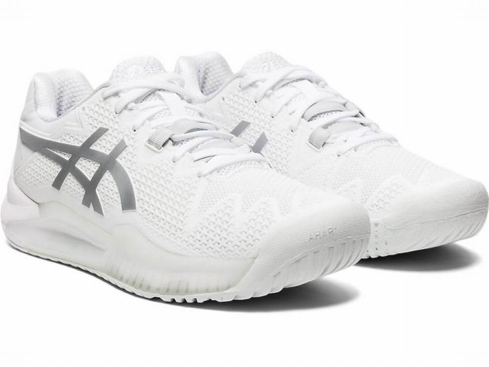 Chaussures de Tennis Asics GEL-Resolution 8 Femme Blanche Argent | WSH-254697