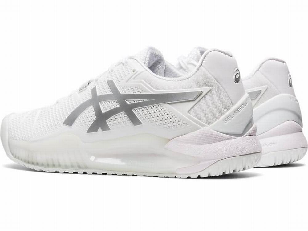 Chaussures de Tennis Asics GEL-Resolution 8 Femme Blanche Argent | WSH-254697